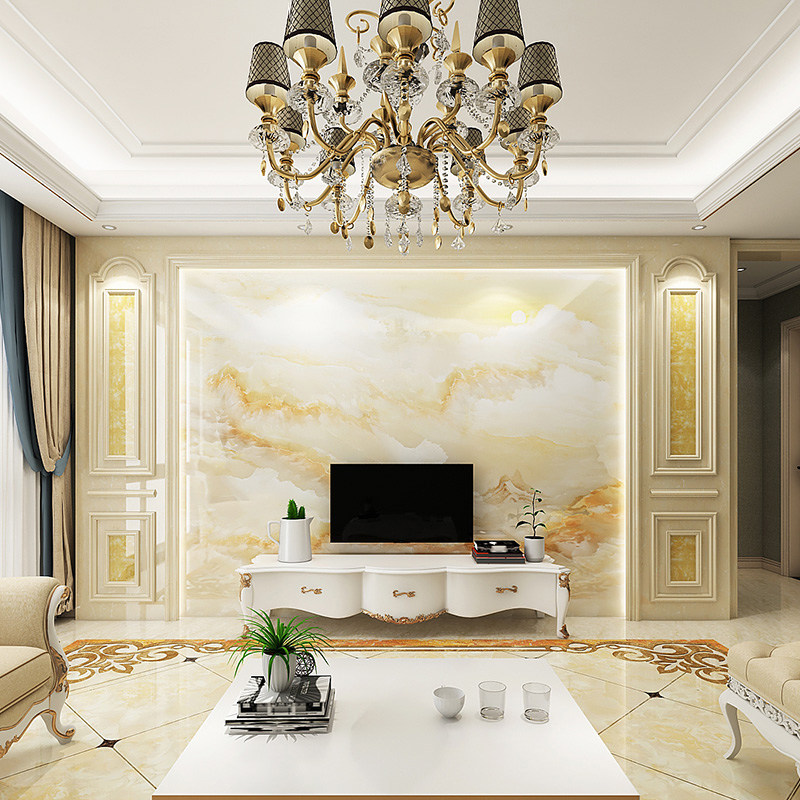 简欧石材罗马柱电视墙瓷砖微晶石造型效果图人造石镶嵌玉石护墙板