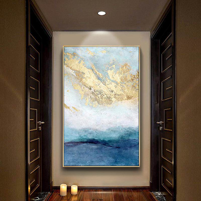 手绘蓝色海洋卧室走廊抽象油画