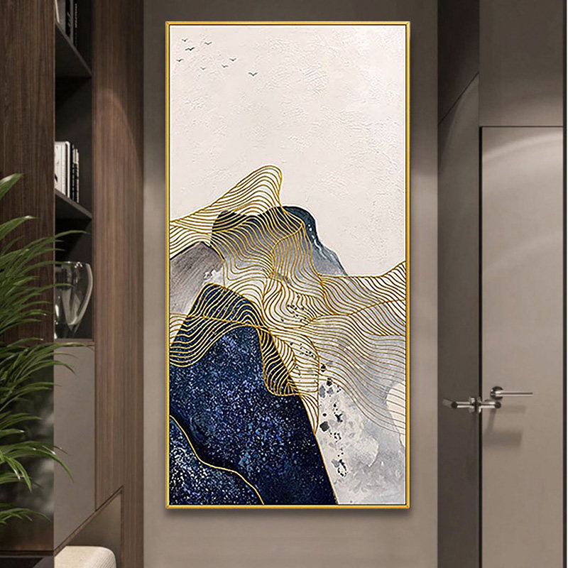 纯手绘抽象玄关挂画走廊过道油画金线条装饰画新中式轻奢现代壁画,家居饰品,油画,淘宝优惠券,粉丝福利购,淘宝优惠卷