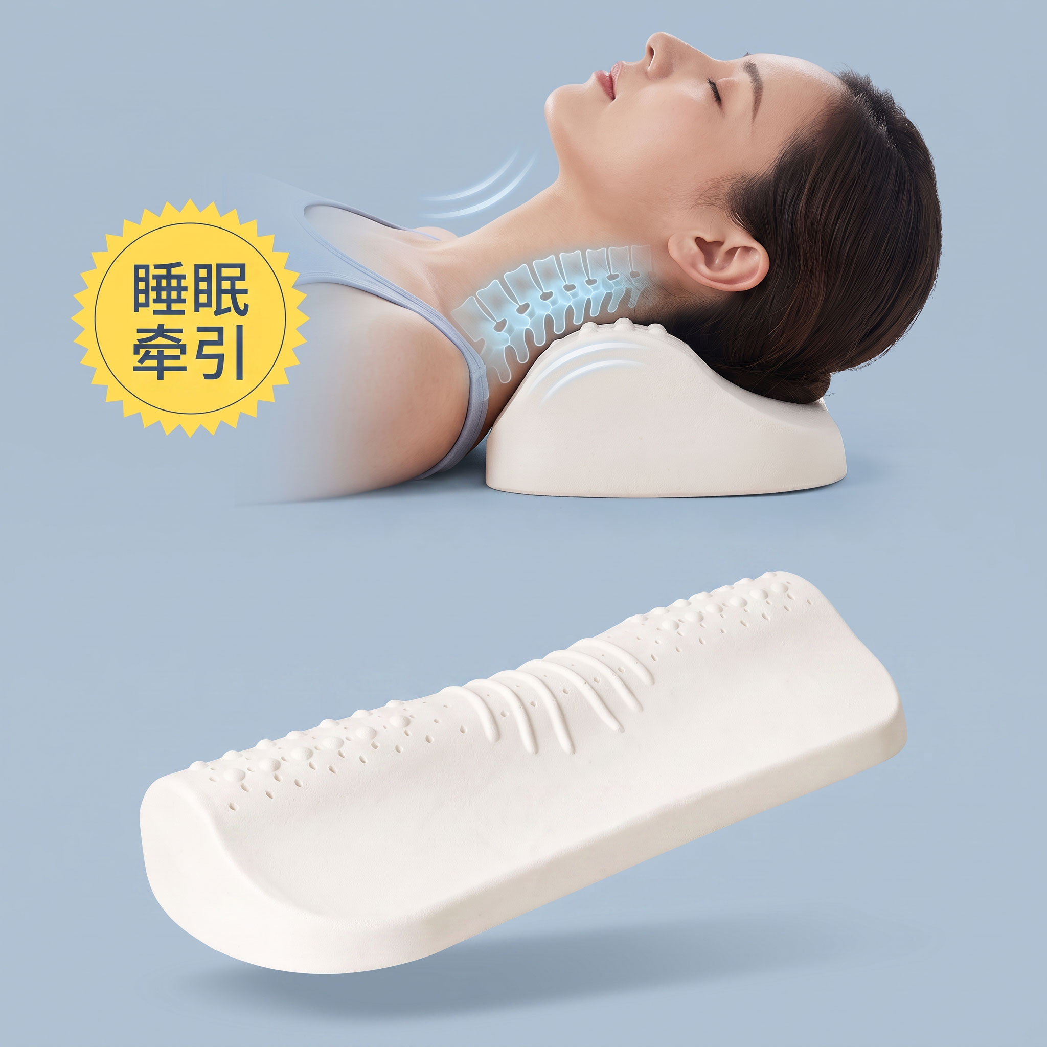 水滴颈椎枕头泰国天然乳胶枕圆柱圆枕牵引护颈枕专用助睡眠脊椎