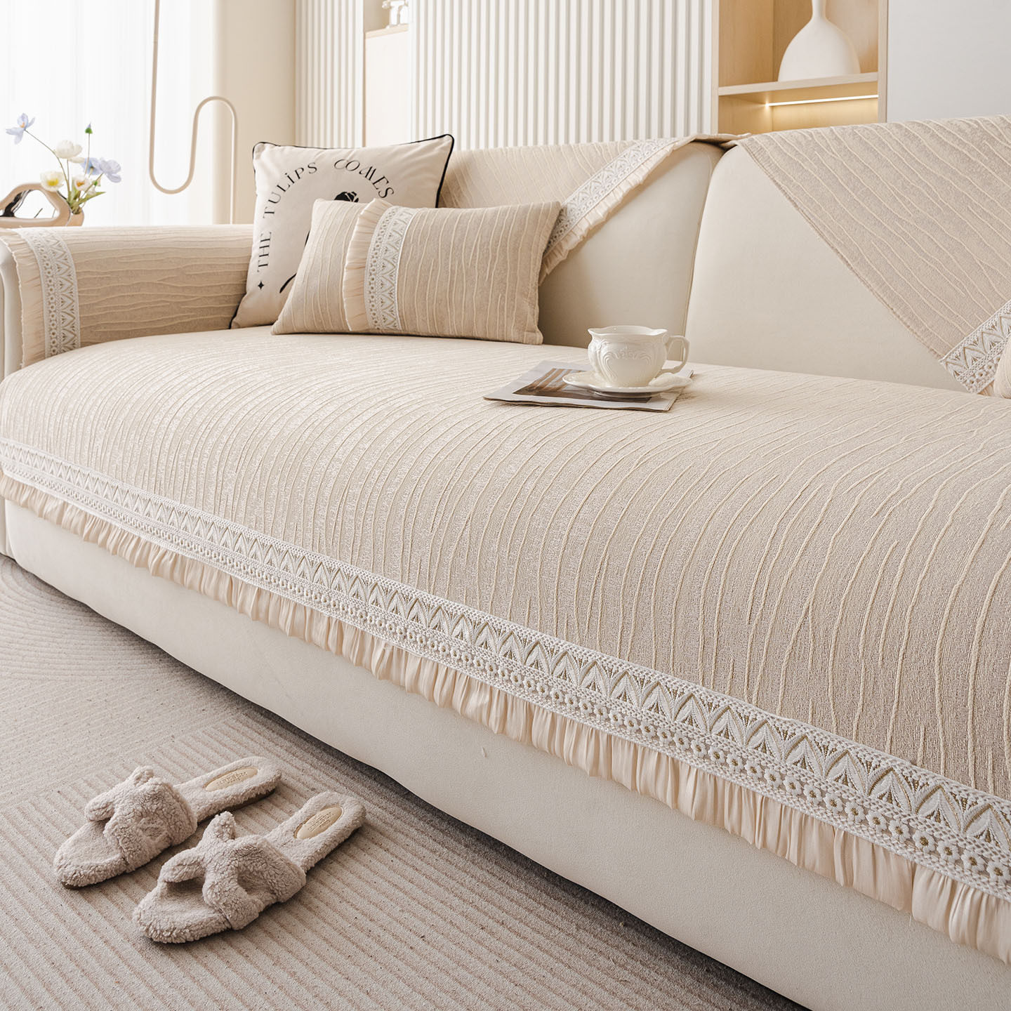 日本进口轻奢高级感雪尼尔沙发垫四季通用防滑坐垫子直排沙发盖布