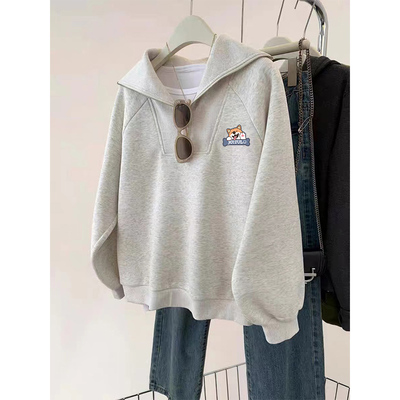 【优质面料】宽松大码海军领卫衣