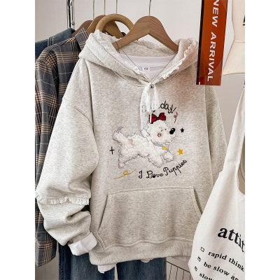 【优质面料】宽松刺绣连帽上衣服