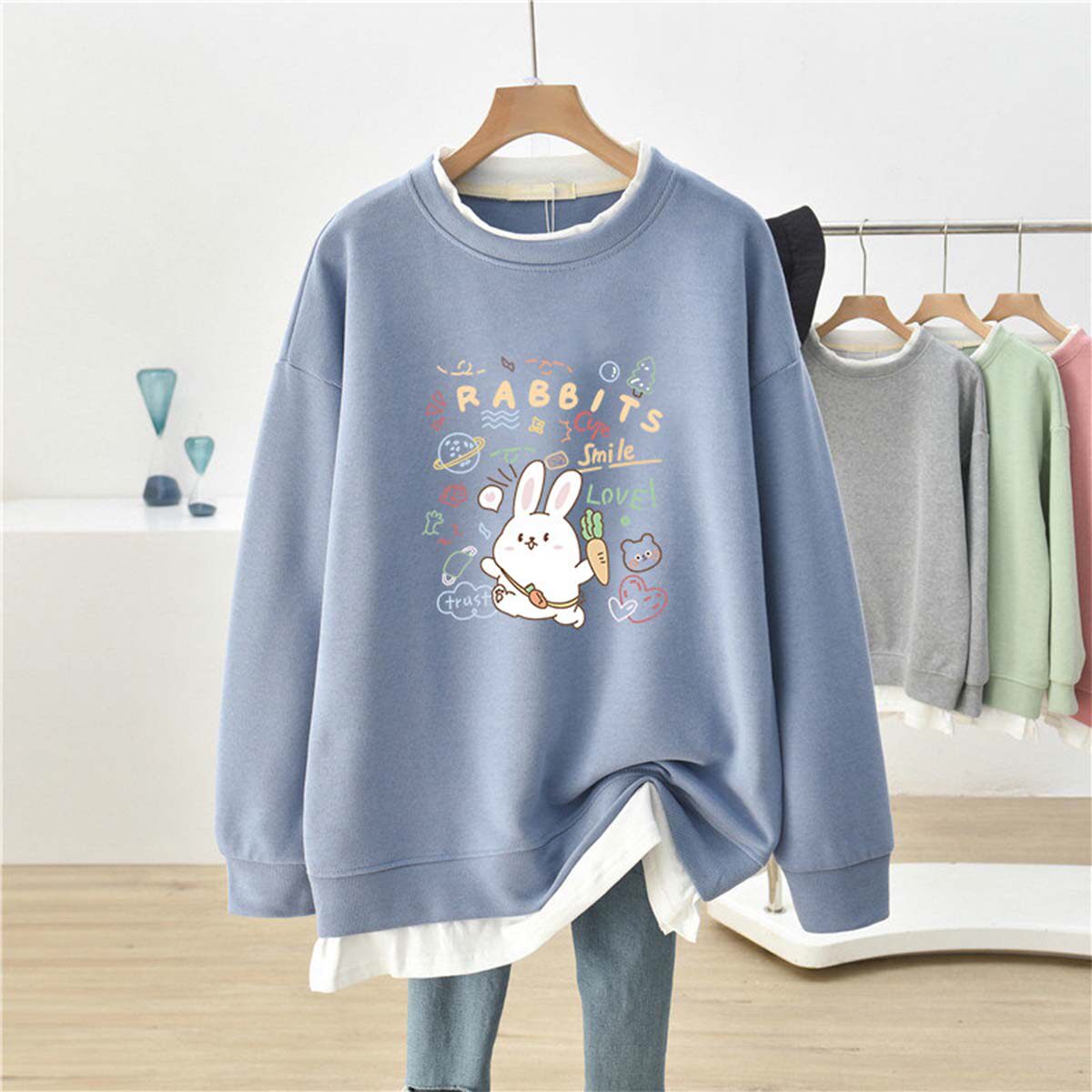 假两件卫衣女秋冬设计感小众套头加绒加厚大码宽松中长款上衣外套