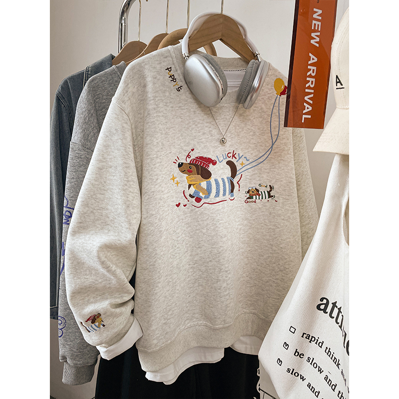 腊肠狗刺绣无帽卫衣女小个子秋季