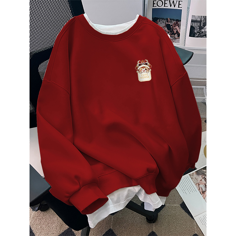 加绒加厚宽松显白圆领上衣服