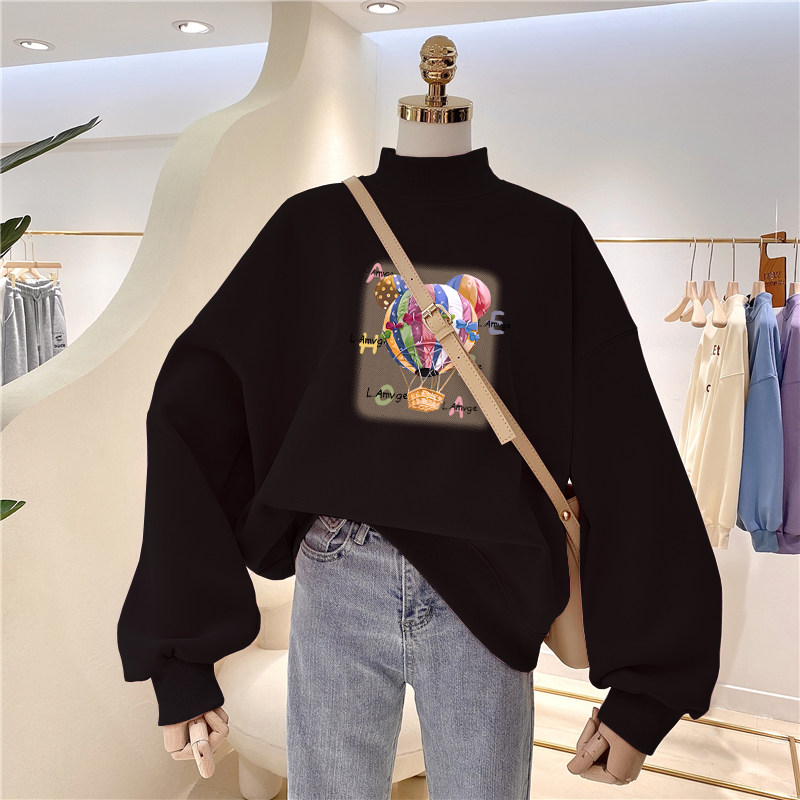 复古休闲黑色卫衣女加厚加绒秋冬2025新款半高领大码胖mm长袖上衣,女装/女士精品,卫衣/绒衫,淘宝优惠券,粉丝福利购,淘宝优惠卷