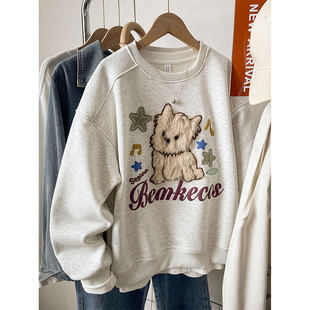 新品韩系宽松慵懒风刺绣卫衣女款春季2026新款大码胖mm小个子上衣