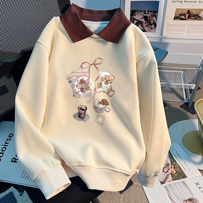 大码POLO领初中生秋冬季加绒上衣