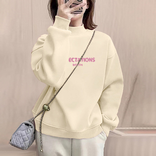 新品春秋季2026新款半高领大码卫衣女款胖mm加绒宽松长袖套头上衣