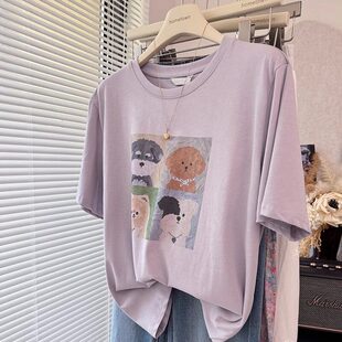 2026新款雪花棉短袖t恤女夏季宽松显瘦大码胖mm内搭打底衫上衣服