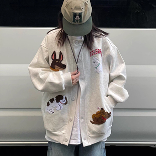 秋冬季大码加绒加厚卫衣外套女无帽韩系chic宽松开衫棒球服情侣装