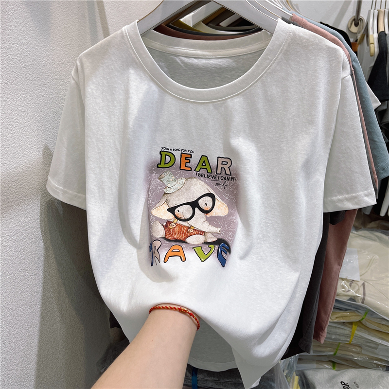 白色简约风短袖雪花棉女t恤上衣