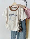 正肩短袖 绝美巨好看 t恤女夏2026新款 短款 小上衣小个子 修身 美式