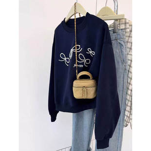 新品美式宽松慵懒风小个子钉珠卫衣女款2026春季胖mm大码圆领上衣