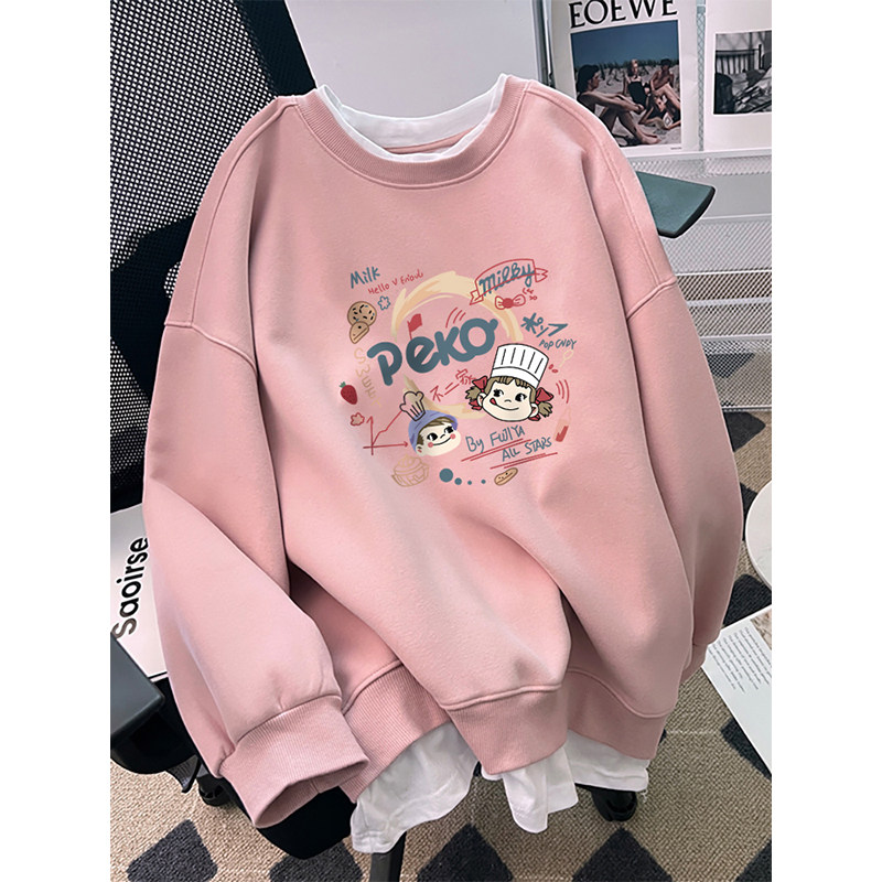 胖mm假两件圆领大码卫衣女秋冬季2026新款中长款宽松显瘦上衣外套