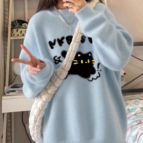 小个子圆领套头毛衣女宽松显瘦