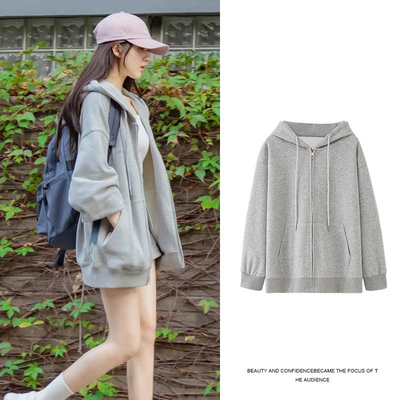 赵露思同款穿搭开衫连帽卫衣女