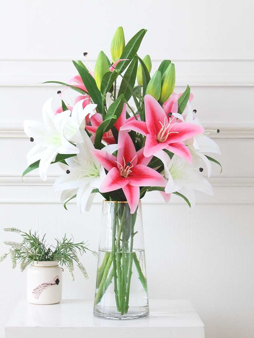 高品质仿真百合花pu手感高档家居装饰假花艺落地客厅