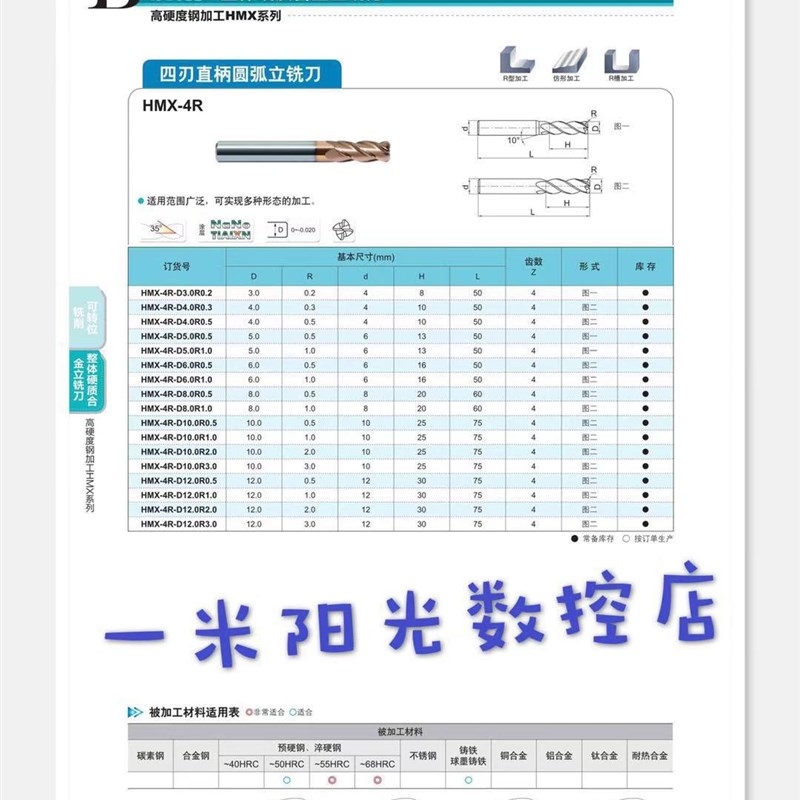 株洲整体合金钨钢圆鼻铣刀HMX-4R-D6.0R0.5H D10.0R0.5 D8.0R1.0