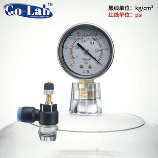 250mm双阀门带压力表 实验室塑料真空干燥器150 抽真空透明真空不