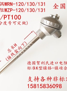 PT100铂热电阻WZP-120/130/131测温棒K型热电偶WRN-130温度传感器