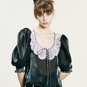 b.Fleurs泡泡袖 衬衣蕾丝荷叶边上衣 宽松显瘦五分袖 衬衫 女秋新款