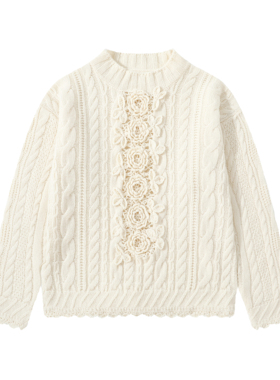yeye by b.Fleurs 25秋冬新款法式复古镂空绣花毛衣慵懒针织套衫