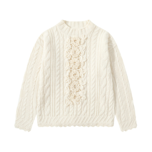 yeye by b.Fleurs 25秋冬新款法式复古镂空绣花毛衣慵懒针织套衫
