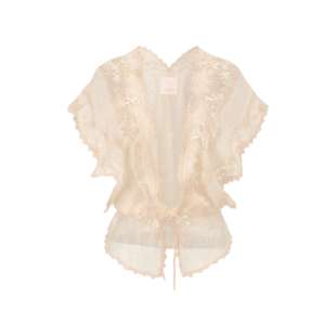 yeye by b.Fleurs新款法式复古风米色蕾丝系带蝴蝶结宽松镂空上衣
