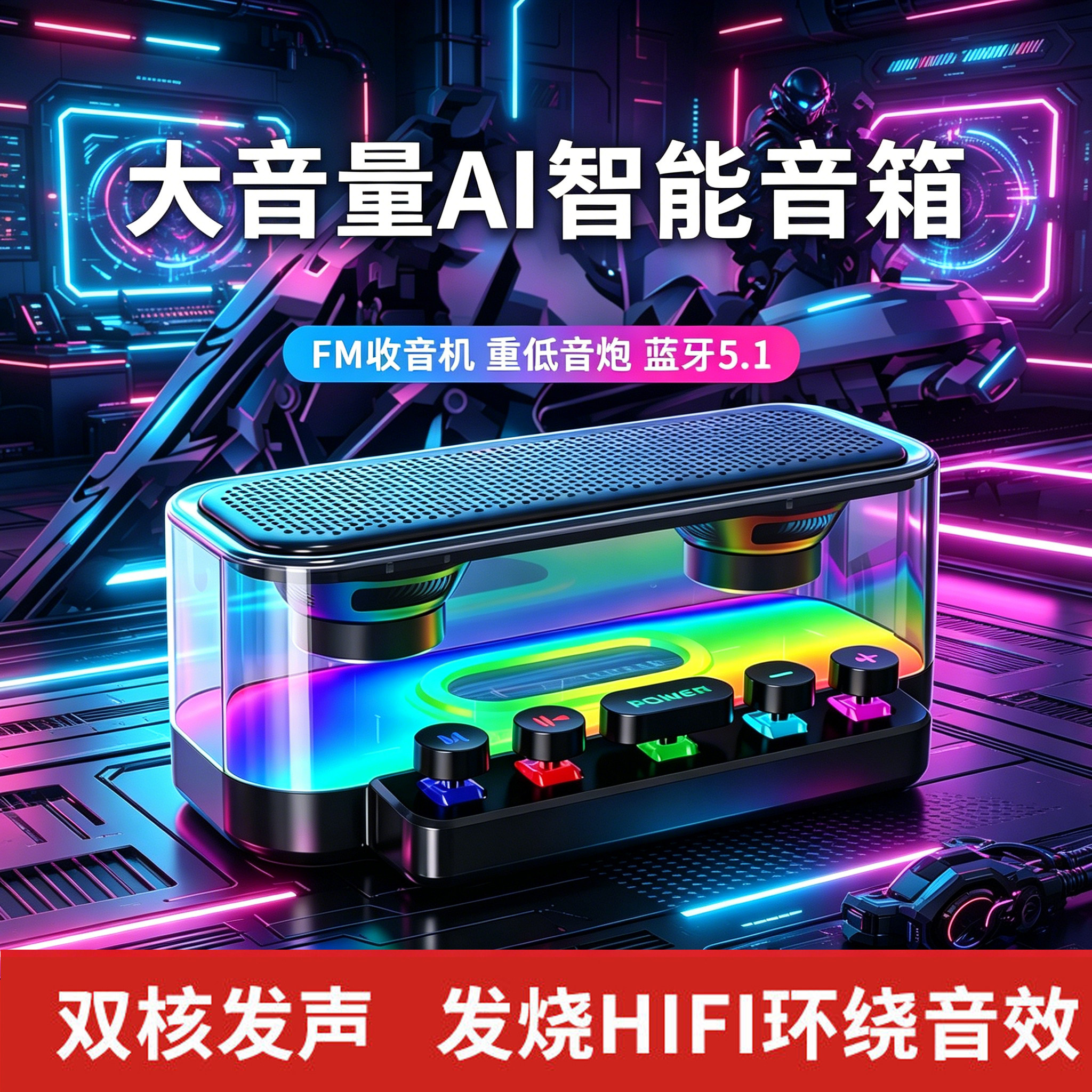 电竞 RGB 氛围灯蓝牙音箱 透明赛博风 大音量重低音桌面电脑音响