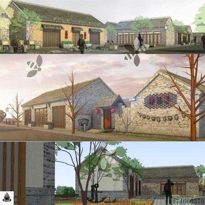 北方美丽新农村村庄乡村村落民居毛石建筑乐草图大师SU模型