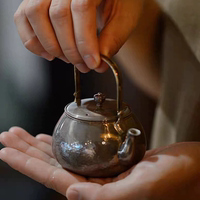 純銀小洞天紫皮提梁壺泡茶壺銅提梁錘紋茄皮茶壺銀制茶具功夫茶具