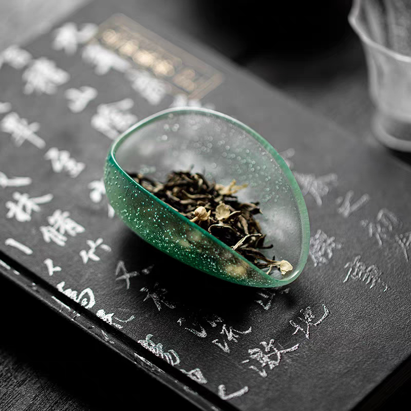 舆山堂古法琉璃珠圆茶则手工精致赏茶荷功夫茶道配件小茶叶铲茶海