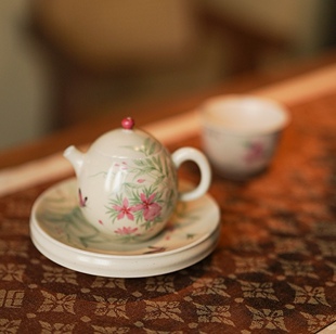 拙溪茶壶泡茶壶陶瓷小红帽花卉复古可爱女士景德镇纯手工桃花单壶