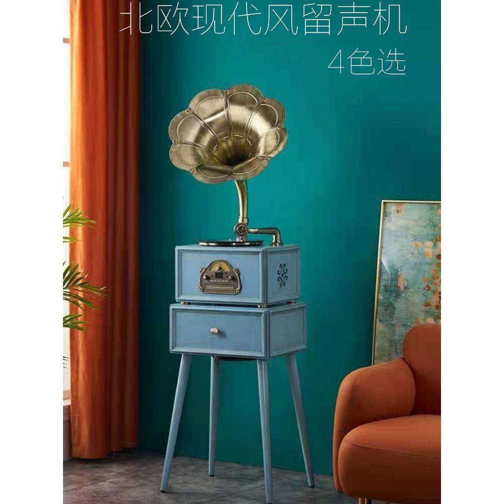 黑胶唱片机留声机复古客厅欧式老式家用大喇叭唱片机电唱机多功能饰品