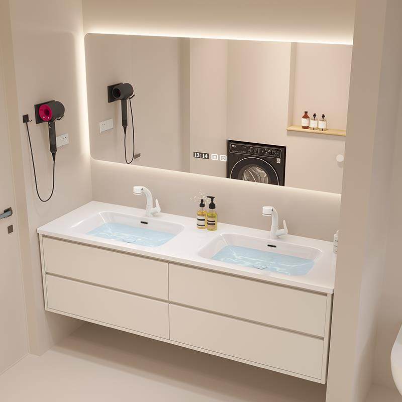 轻奢陶瓷一体盆双盆浴室柜组合现代简约智能洗脸漱手台盆切角定制饰品