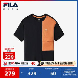 FILA 男中大童运动宽松户外短袖 上衣2024春冬新款 斐乐儿童童装 T恤