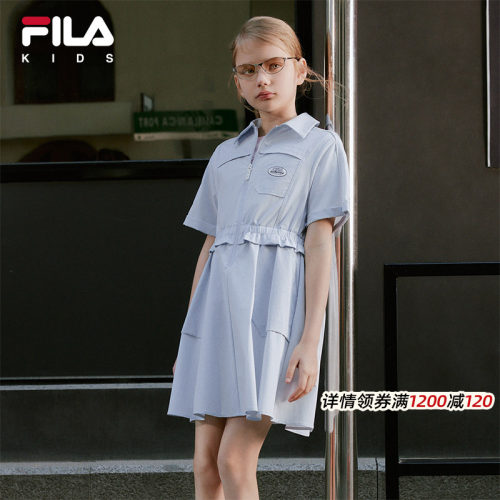 FILA斐乐儿童童装连衣裙2026年夏季新款女中大童休闲梭织翻领裙