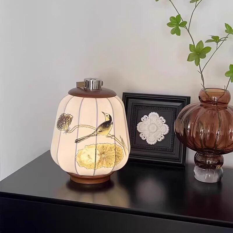 新中式国风台灯卧室床头柜侘寂风复古茶室手提摆件书房灯笼台灯