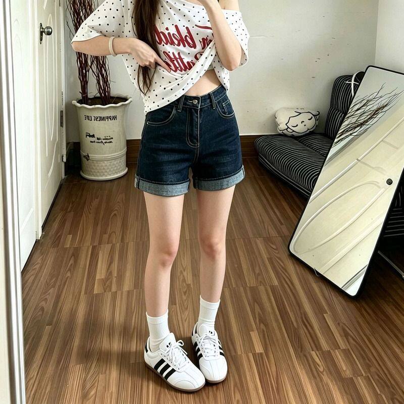 小个子专属深蓝高腰弹力显瘦牛仔
