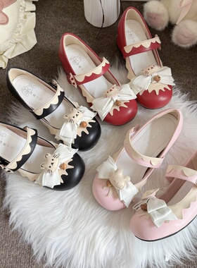 现货焦糖布叮Lolita原创奶芙小猫低跟小皮鞋lo鞋粗跟jk学生单鞋女