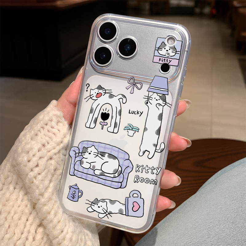 犀膜苹果透明可爱涂鸦猫咪手机壳