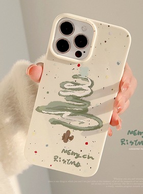 适用iPhone17Pro白色手机壳17promax手绘涂鸦圣诞树苹果16日韩风15Pro彩灯圣诞树Max爆款14小众ins13不撞壳女