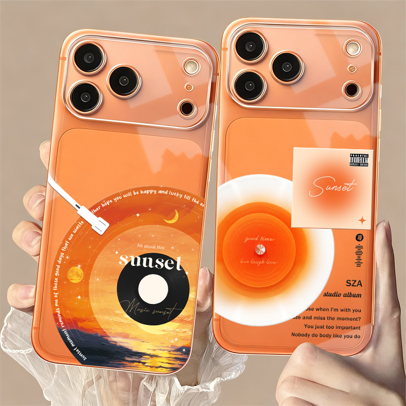犀膜苹果透明油画日落唱片手机壳