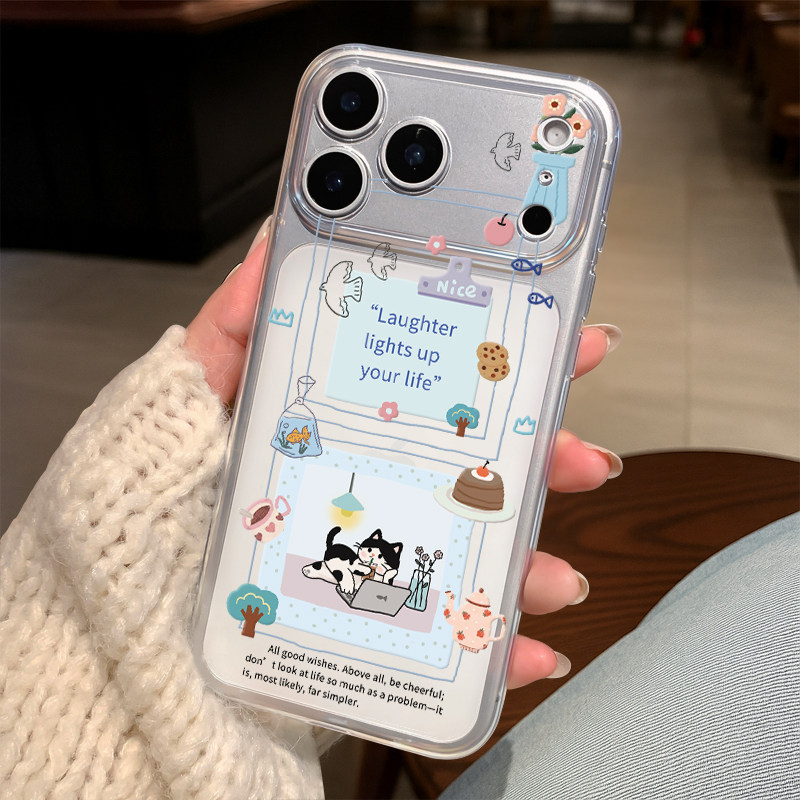 适用苹果17Promax透明手机壳17Pro磨砂硬壳iPhone16日韩风15Pro可爱休闲猫猫Max高级感14创意拼贴13不撞壳女