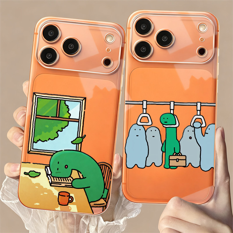 适用iPhone17Promax橙色手机壳17Pro透明软壳苹果16卡通乔古漫15Pro可爱小恐龙Max爆款14搞怪男13情侣手机壳