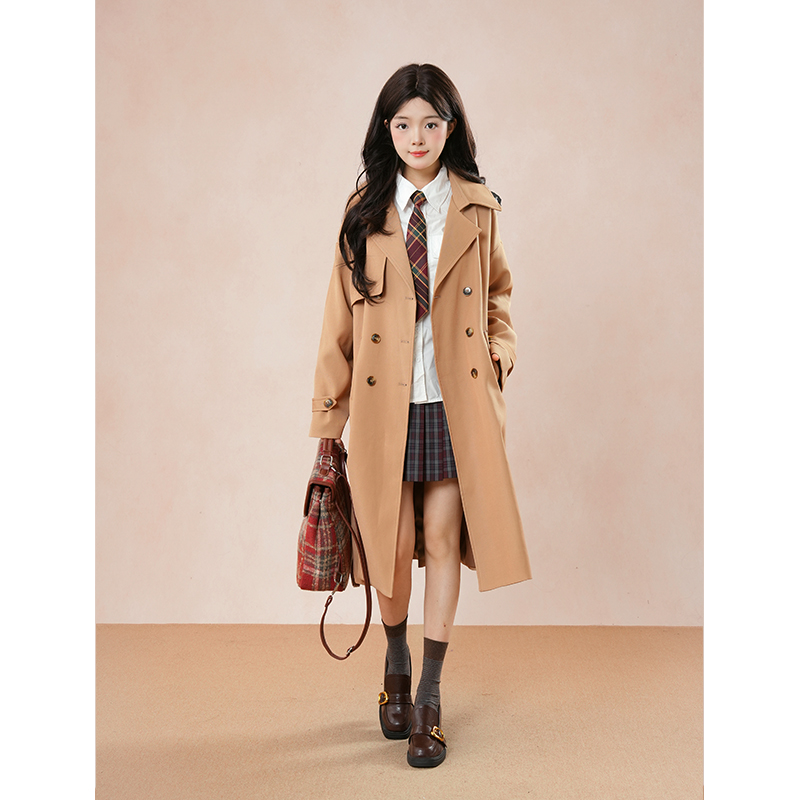 辣条大码女装 秋日邂逅 经典翻领胖mm显瘦正肩风衣女款2025新款