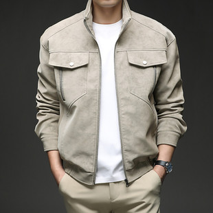 立领时尚外套男款2025新款春秋季保罗男士皮夹克韩版宽松帅气休闲