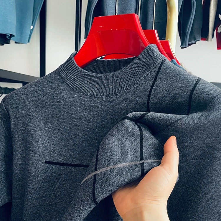 爸爸装男士羊毛衫秋冬季加厚针织衫毛衣男中年半高圆领保暖打底衫